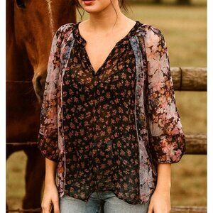 Copper Key Sm Floral Sheer Blouse Raw Pheasant Oversized Cottagecore Farmhouse